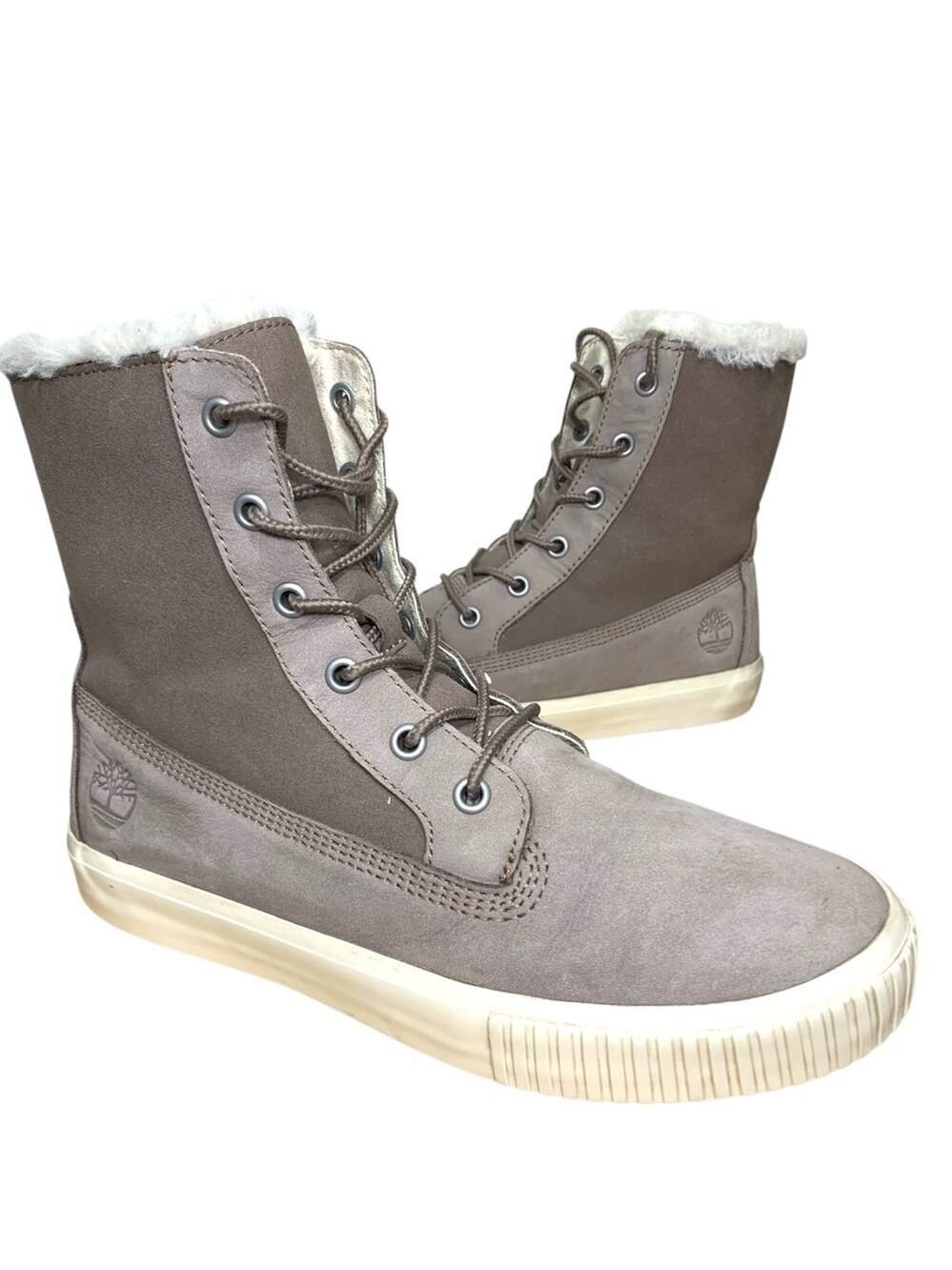 Timberland Skyla Bay Suede Boots Taupe Fleece 7.5 Lace Up Sustanable Gorp Cabin